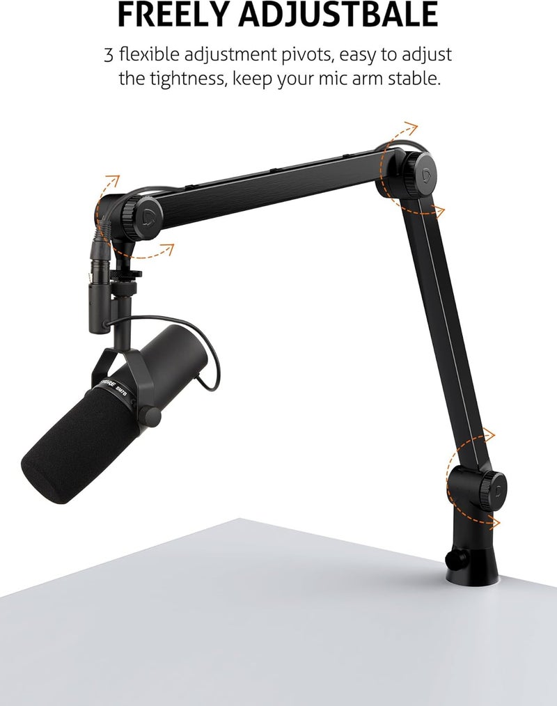 SUNMON Blue Yeti Microphone Boom Arm - Upgraded Heavy Duty Boom Arm, Hidden Cable Management, Stable Desk Clamp, Blue Yeti Mic Stand Compatible with Yeti Microphone, HyperX QuadCast, Shure SM7B - Image 5